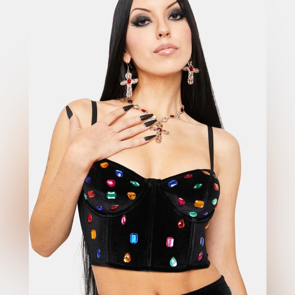 Natural wonder cropped bedazzled corset top